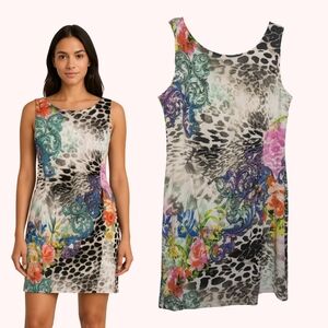 Animal Print & Floral Vibrant Size Ruched Slweveoess Stretch Dress Size Large